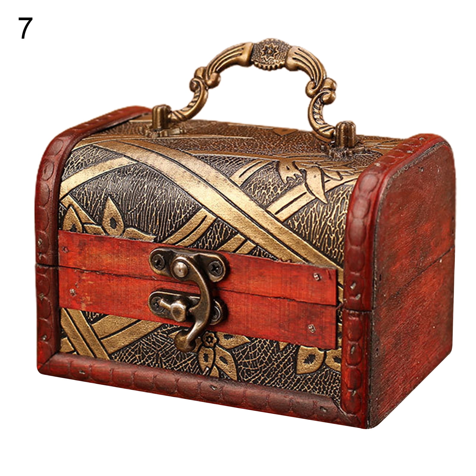 Vintage Wooden Treasure Chest,Multifunction Embossed Jewelry Box