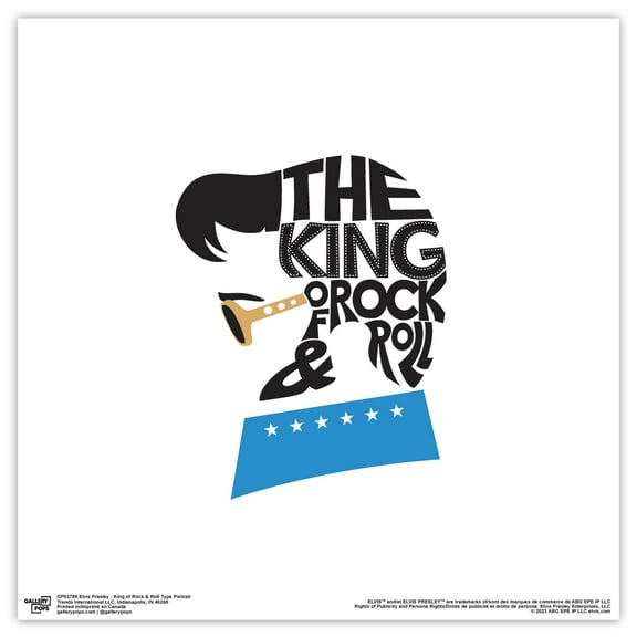 Gallery Pops Elvis Presley - King of Rock & Roll Type Portrait Wall Art, Unframed Version, 12" x 12"