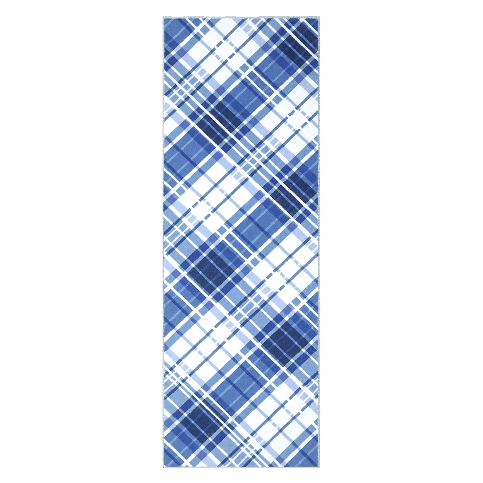 Aoile 2x6 Washable Runner Rug, Christmas Decoration Carpet, Geometric Checkered Throw Mat Floor Carpet for Hallways, Long Entryway, Blue