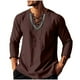 thumbnail image 1 of Blusas y camisas de manga larga con cuello redondo para hombre, informales, de color liso, con hombros descubiertos, rectas, con lazo en el pecho, bordadas, de licra., 1 of 8