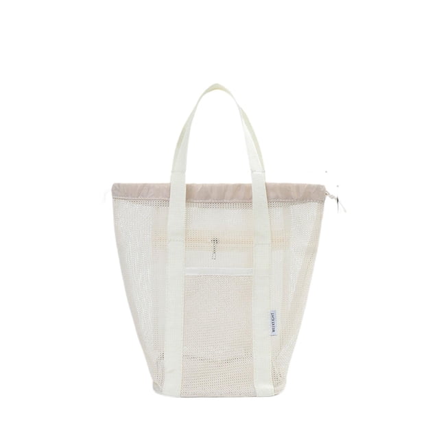 Bolsas de playa de malla de gran capacidad con compartimentos, impermeables, portátiles, para llevar al hombro. Blanco
