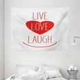 thumbnail image 1 of Live Laugh Love Decor Tapestry, Way of Life Style Heart Icon with Smiling Form and Phrase Artsy Design, Wall Hanging for Bedroom Living Room Dorm Decor, 80W X 60L Inches, Red White, by Ambesonne, 1 of 2