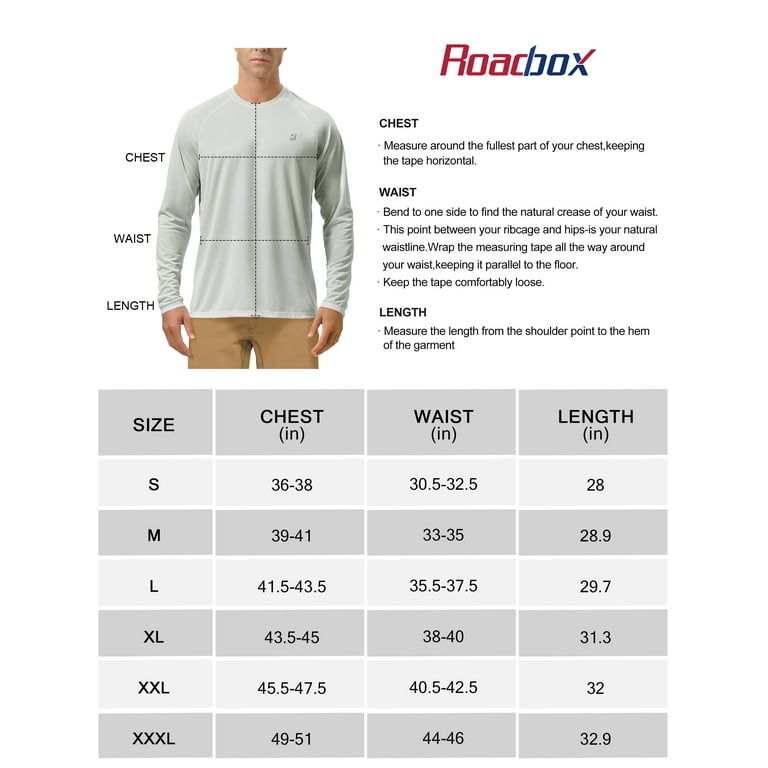 Roadbox UPF 50+ Men's Long Sleeve Fishing Shirts UV Sun Protection Tee Tops for Outdoors Running Workout, Size: Medium, Gray