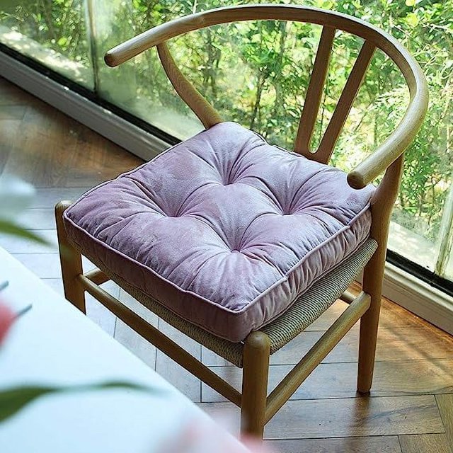 Nvzi Soft Velvet Chair Pads with Ties Comfy Solid Seat Cushion for Dining Chairs, Office Chairs, Hardwood Floors (Pink, 16x16)