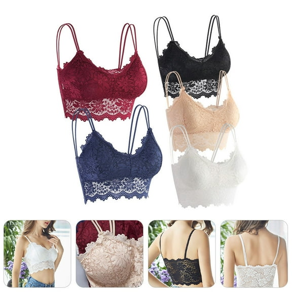 DRAFIDEEP 5Pcs Lace Strapless Bras for Women with Nylon and Lace Material for Sleep and Daily Wear