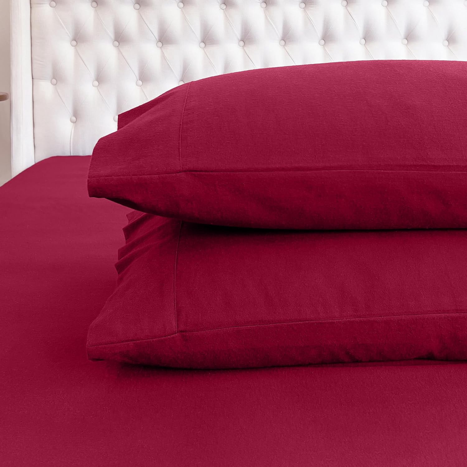 Elegant Comfort Soft 4-Piece Cotton Flannel Sheet Set -Deep Pocket Fitted Sheet, Flannel Sheets - Twin, Burgundy