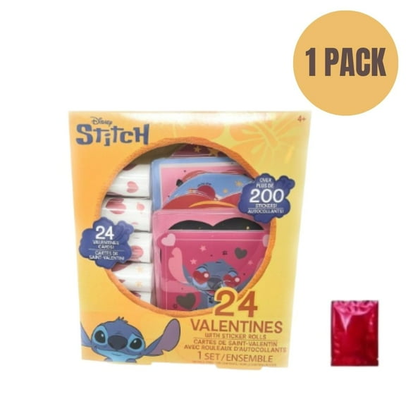 Disney Stitch 24-Count Valentine’s Day Cards with 10 Sticker Sheets, Over 200 Stickers Included, Kids School Classroom Exchange Cards, Peachtree Playthings    BONUS LaPrima Morceau Bonbon