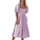 thumbnail image 1 of Vestido de mujer con cuello redondo y manga farol, fruncido, sin espalda, cintura alta, vestido de verano, 1 of 6