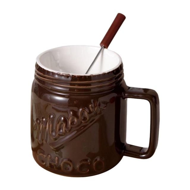 Taza para fondue de chocolate con tenedor, olla para fondue, taza para derretir chocolate dulce, para películas Marrón