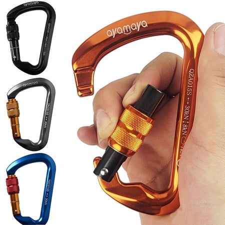 2WIN2BUY 30KN Climbing Carabiner Clips CE Certified Twist Lock Climbing Carabiners Heavy Duty Aluminium Carabiners for Rock Climbing Rappelling Mountaineering Black