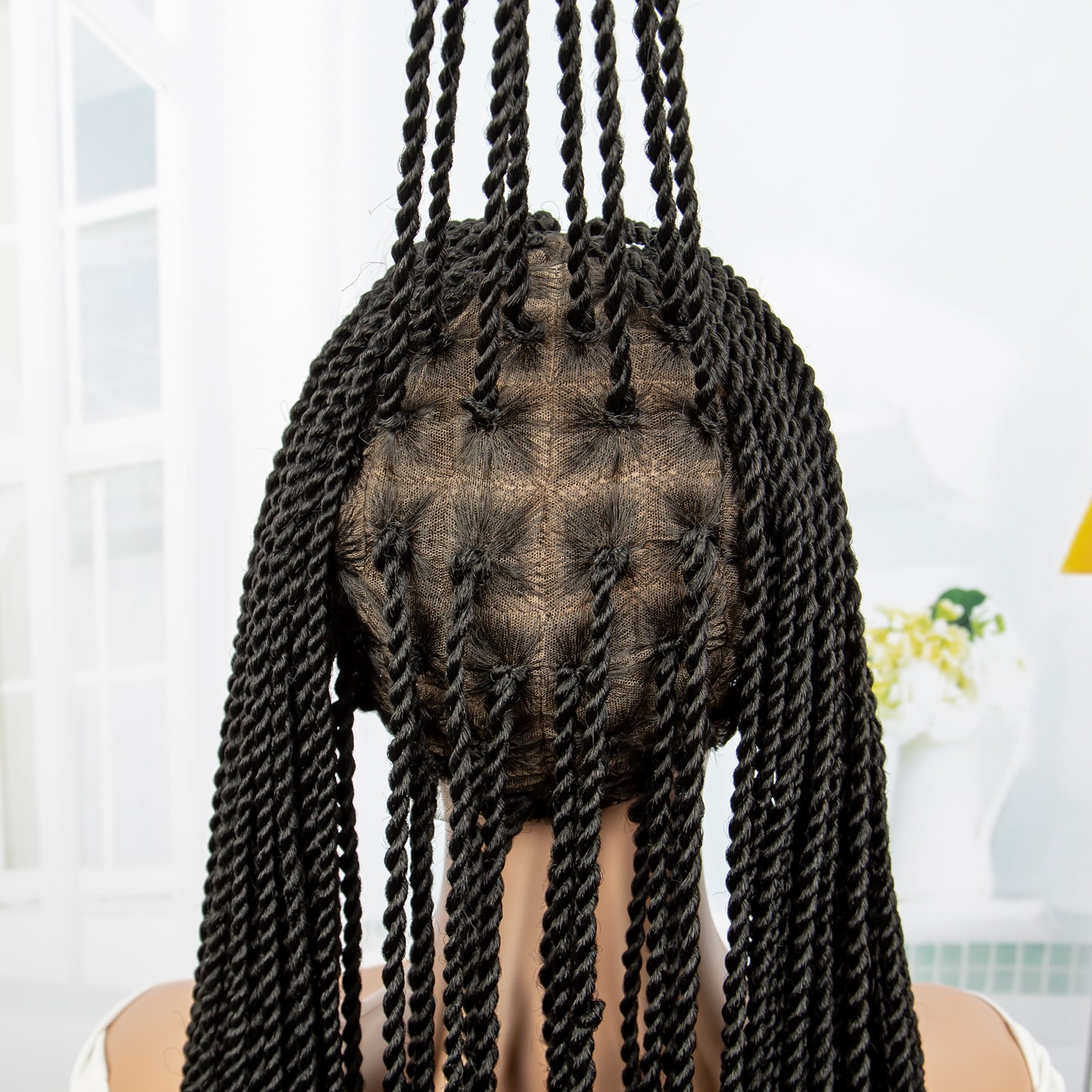 Super Long 40 Inches Twist Braided Wigs Synthetic Full Lace Frontal Wig Knotless Braiding Wigs Pre Plucked with Baby Hair for Black Women Black Color