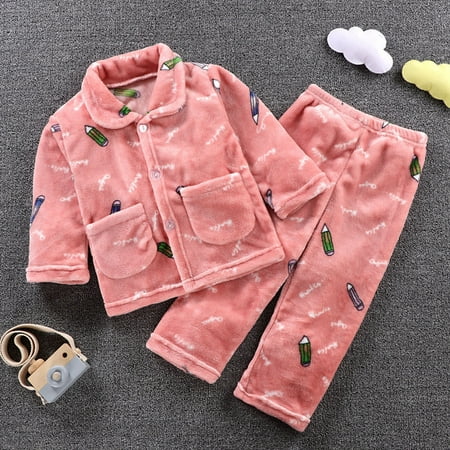

Bessbest New Year Toddler Kids Baby Boys Girls Cartoon Pajamas Winter Warm Coats Pants Outfits Set