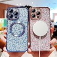 thumbnail image 2 of for iPhone 15 ProMax Case Compatible with MagSafe, Leopard Glitter Magnetic 15 Pro Max Case for Women Men Luxury Plating Clear Camera Lens Cover Shockproof Soft Silicone Bumper 6.7 "(Pink), 2 of 9