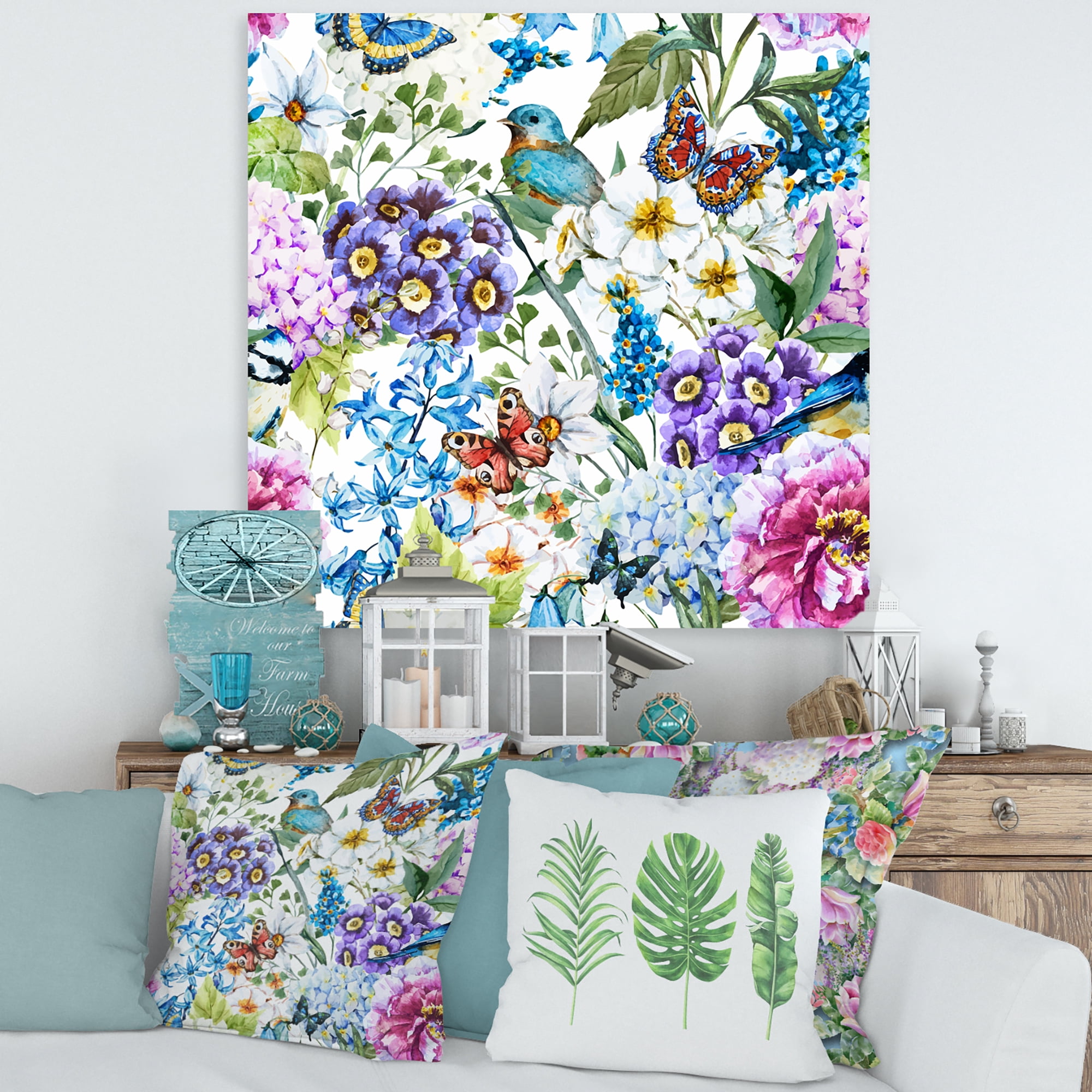 Designart ' Wildflowers and Vibrant Wild Spring Leaves XII ' Modern Canvas Wall Art Print