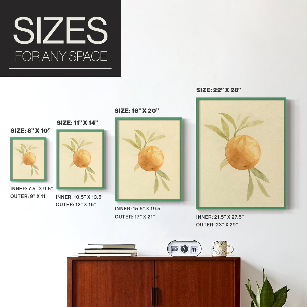 Dappled Oranges I Framed Print in Green Solid Wood Framed Print No Nail Hanging