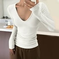 thumbnail image 2 of Aboser V Neck Tops for Women Slim Fit Basic Tees Y2k Top Casual Long Sleeve Shirts Solid Color Layers Shirt Lightweight Soft Underscrubs, 2 of 4