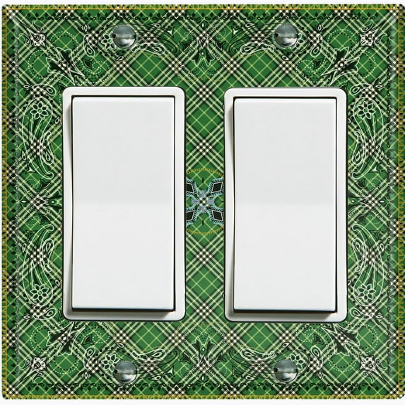 Metal Light Switch Plate Cover Green Plaid Paisley Bandana Tile Pattern TIL075