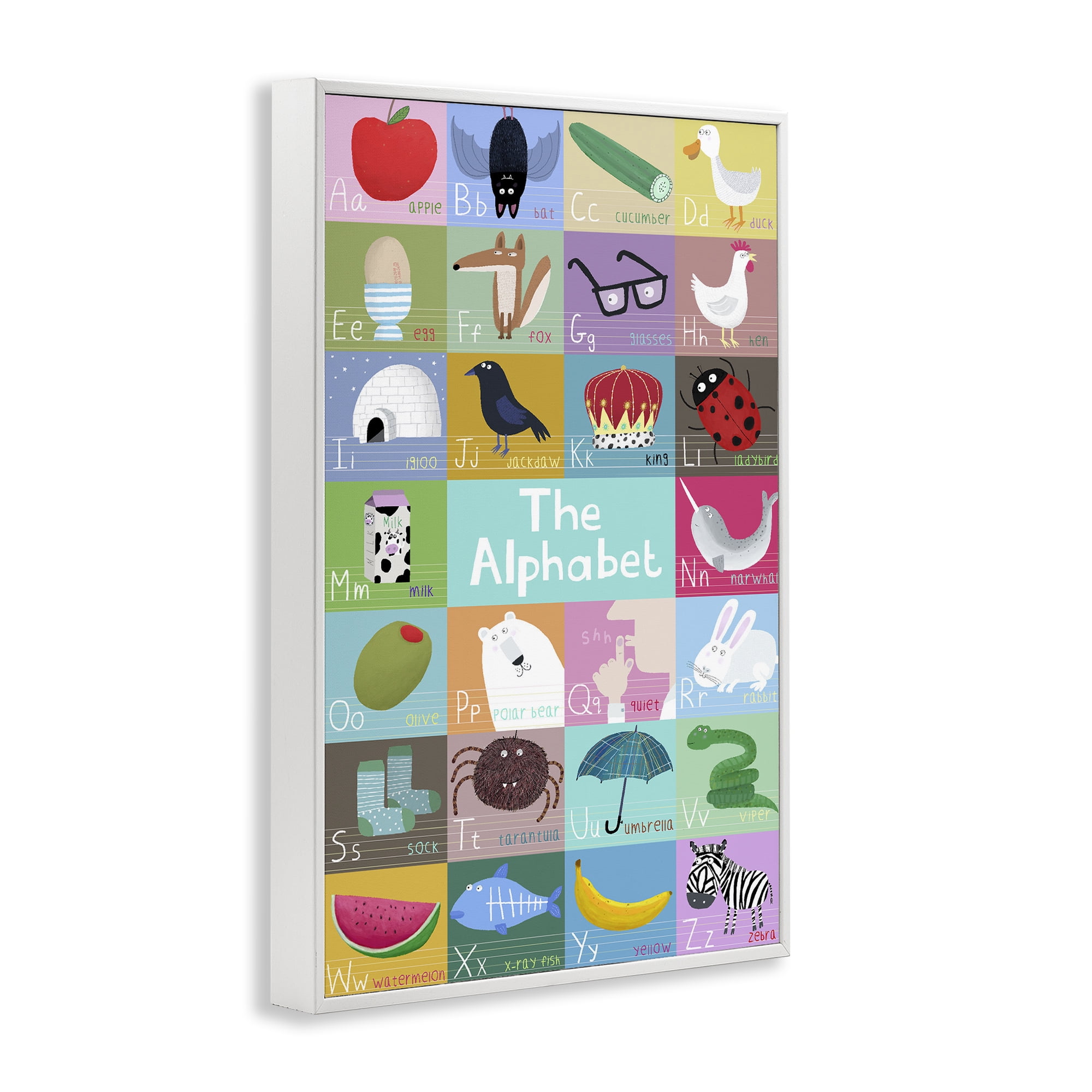 Stupell Industries First Words Alphabet White Framed Giclee Art, design by Carla Daly
