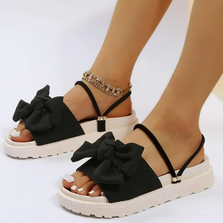 

NEGJ Bow Decor Flatform Slingback Sandals For Women Casual Open Toe Sandals Roman Platform Sandals Slippers