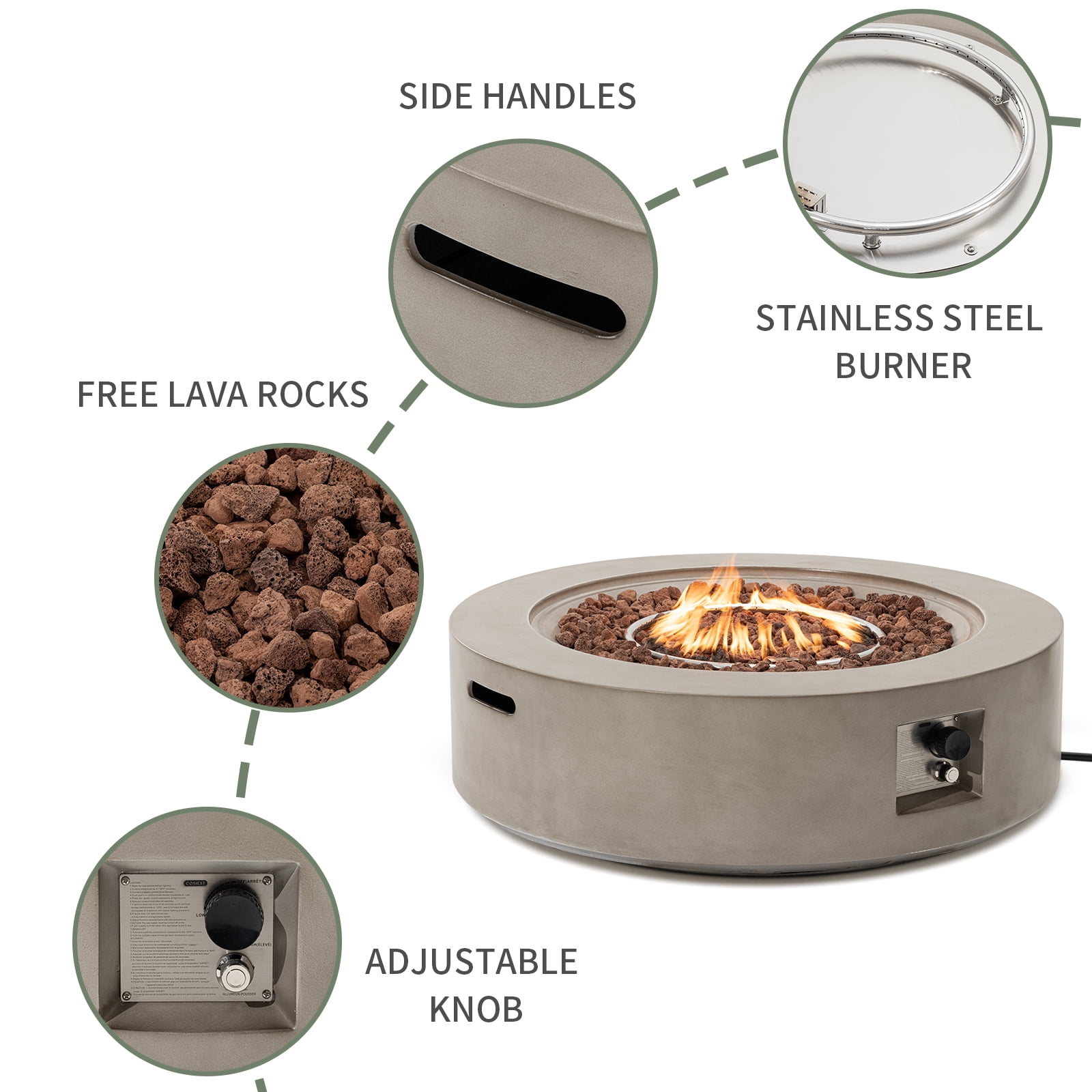VENTOPYR Outdoor 41-inch Propane Concrete Fire Pit Coffee Table