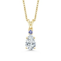Gem Stone King 18K Yellow Gold Plated Silver Blue Tanzanite Pendant with Chain Set with Moissanite (1.40 Cttw)