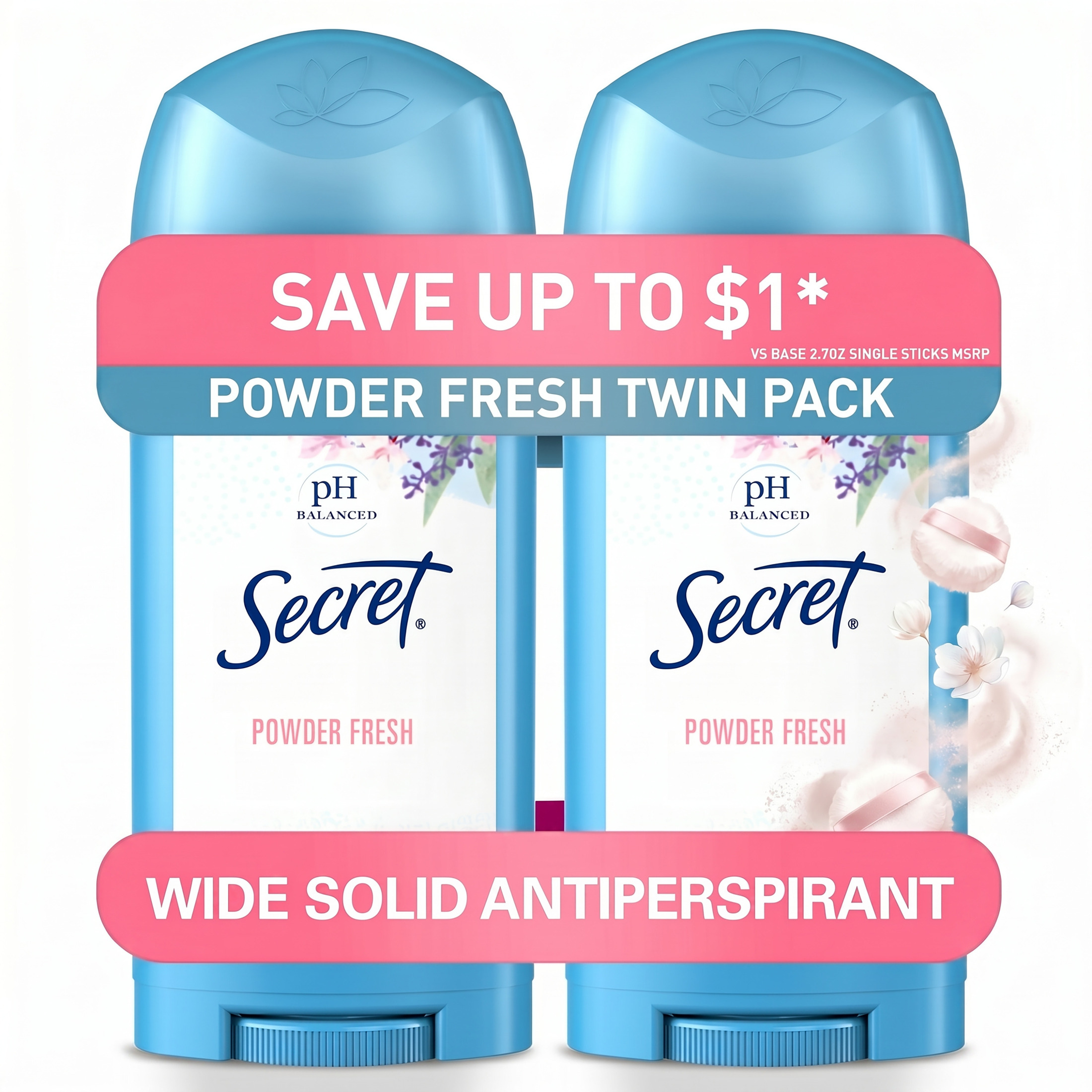Secret Solid Antiperspirant Deodorant, Powder Fresh, 2.7 oz, Twin Pack