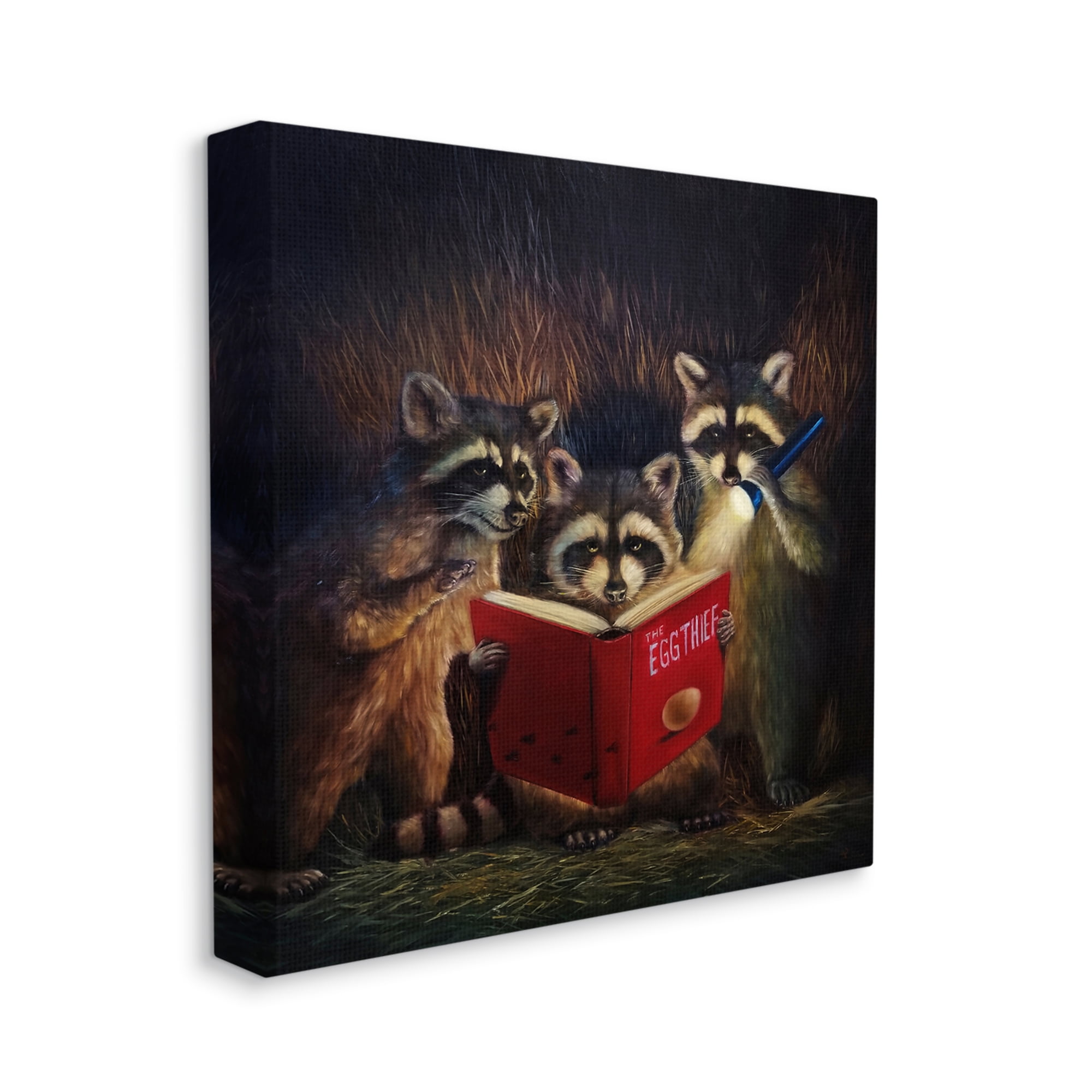 Stupell Fun Raccoon Trio Reading Book Animals & Insects Painting Gallery Wrapped Canvas Print Wall Art