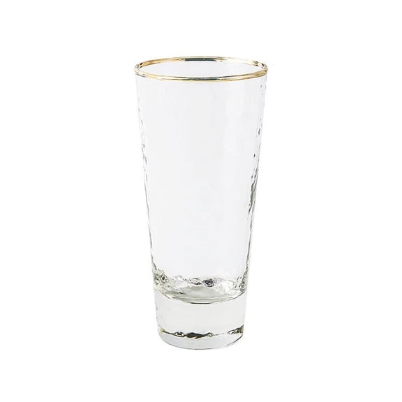 Hammered Tapered Glass Cups with Gold Rim, Dishwasher Safe Clear Heavy Base Water Glasses