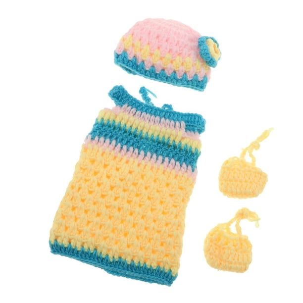 El Sombrero De Punto Hecho Punto Amarillo Adorable Calza La Ropa Para La Muñeca Reborn Del Bebé De 10-11 Pulgadas La Mirada Completa 3 Colores Baoblaze Traje de medias de vestido de muñeca