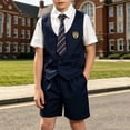 thumbnail image 3 of Odeerbi Niños 3 Piezas de Vestido de Manga Corta Camisa Twofer y Traje Pantalones Cortos Con Rayas Corbata Uniforme Escolar Conjunto Caballero Traje Formal, 3 of 9