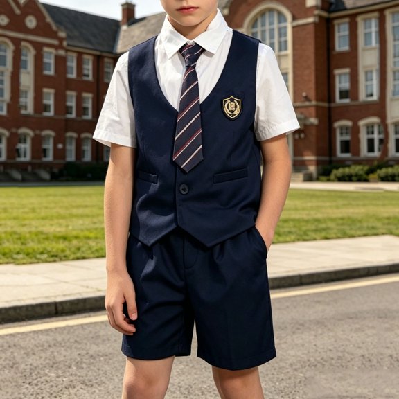 Boys' 4-Piece Shirt, Vest, Tie & Shorts Dressy Suit, for daily schooling, graduation, stage shows and formal kid party occasions, 4-13 Years