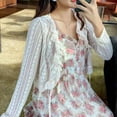 thumbnail image 2 of Lace Cover Up Top Recortada Vestido de Manga Larga Chal Transpirable Tie Frente Mujeres Ropa Protección Solar Blanco Un Tamaño (para 35? 57,5 KG), 2 of 8