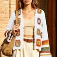 thumbnail image 4 of IUYRTFE Women's Hand Crochet Knit Cardigan Open Front Boho Style Long Sleeve Colorful Patterned Jacket, 4 of 6