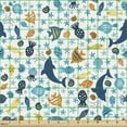 thumbnail image 2 of Ambesonne Fish Fabric by the Yard Upholstery, Dolphin Star Jellyfish Shells, 2 Yards, Dark Sky Blue Marigold, 2 of 5