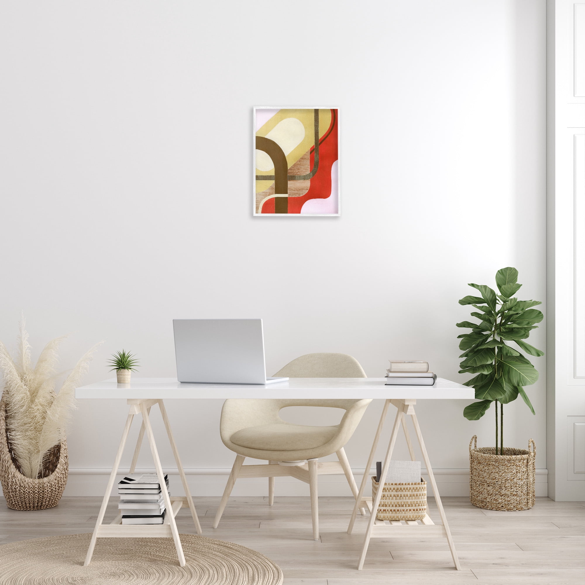 Stupell Industries Wavy Retro Shapes Abstract Painting White Framed Art Print Wall Art, 16 x 20