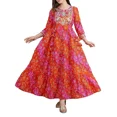 thumbnail image 1 of Kurti Anarkali Brodée Imprimée en Coton pour Femmes (Rouge et Orange), 1 of 5