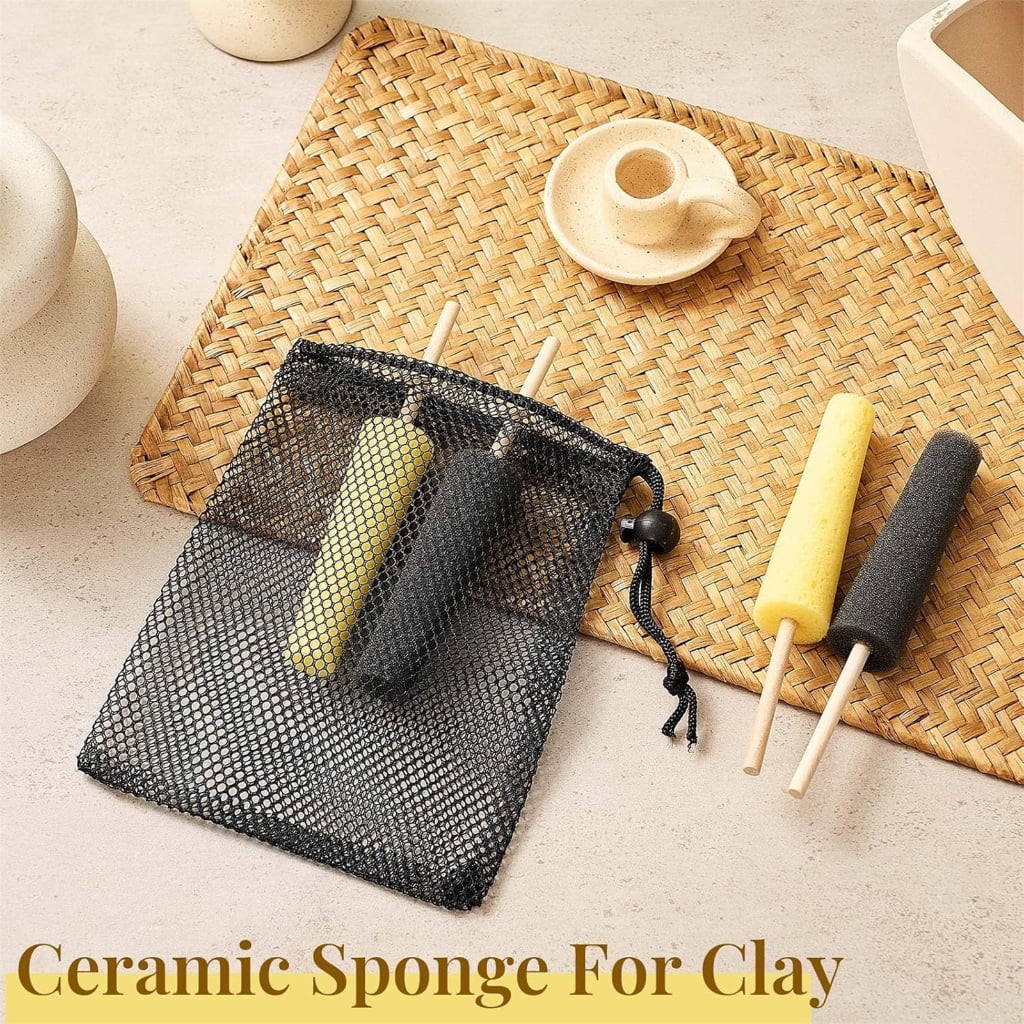 Geemin 12Pcs Pottery Trimming Tool Pottery Sponge on Stick for Ceramic Clay Trimming