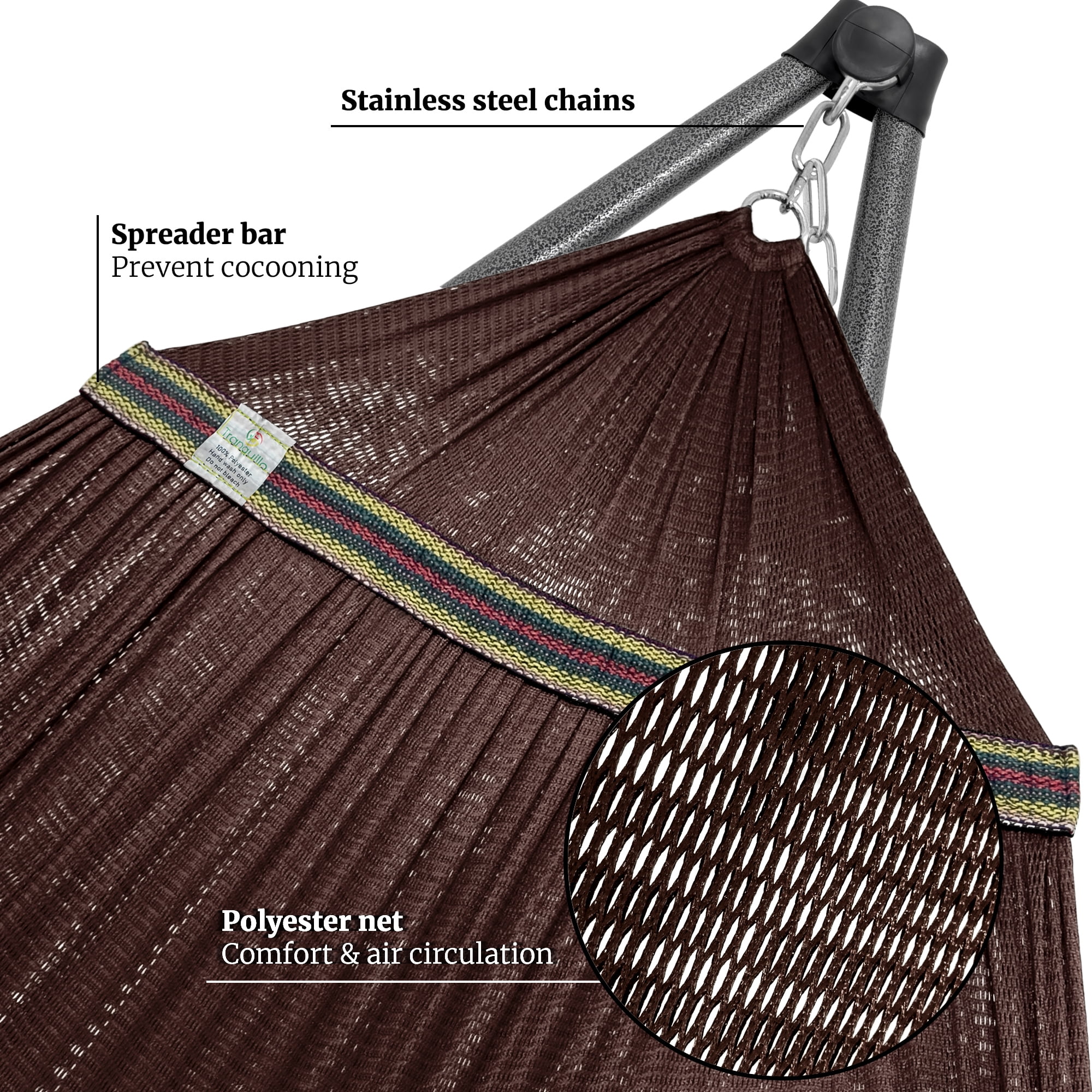 Tranquillo 600lb Capacity 2 Persons 2 Hammocks Included/Foldable Portable Hammocks with Stand, Tree Straps, Carry Bags for Garden Camping, Brown