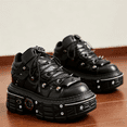 thumbnail image 2 of Unisex Lace-Up Punk Shoes Black Round Toe Thick Sole Platform Sneakers with Metal Rivet Decoration, 2 of 10