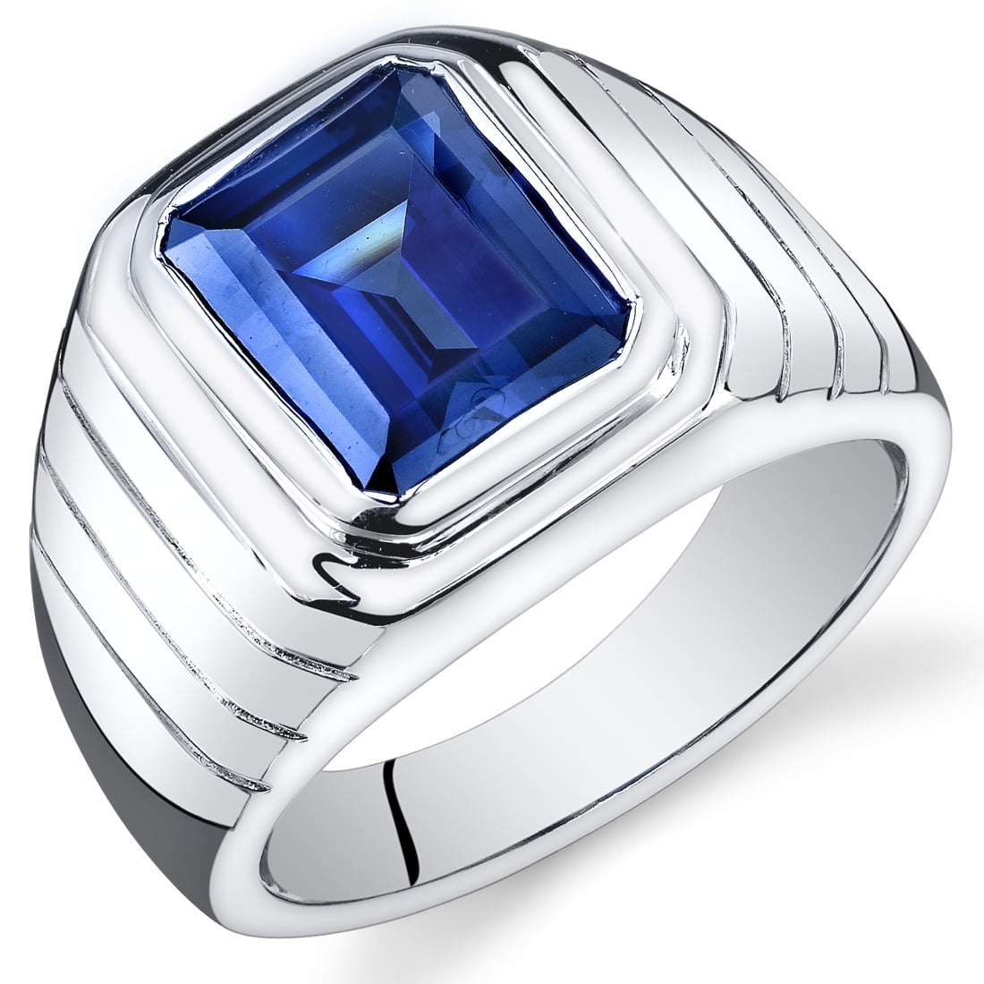 Mens sapphire ring oval 8 carat stainless steel cz cubic zirconia signet new 500 