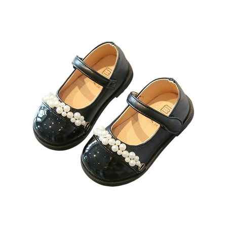 

Rotosw Kids Dress Shoes Ankle Strap Flats Magic Tape Mary Jane Cute Comfort Princess Shoe Performance Lightweight Black 10C