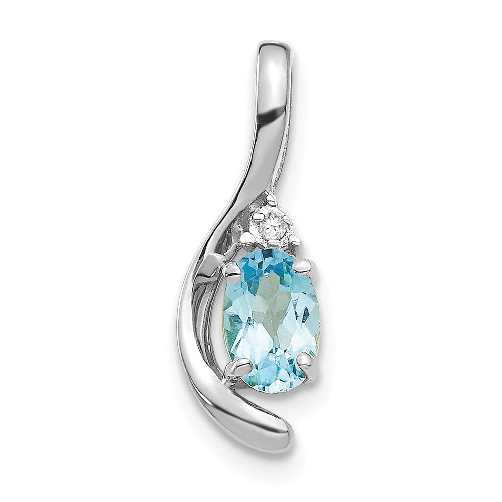 Diamond and Blue Topaz Pendant 21mm x 10mm 925 Sterling Silver 0.01cttw Diamond and Blue Topaz Pendant 21mm x 10mm 925 Sterling Silver 0.01cttw
