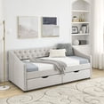 thumbnail image 4 of Twin Size Daybed with Drawers, Upholstered Tufted Sofa Bed for Bedroom & Living Room, Button Back and Waved Shape Arms, Beige, 4 of 8