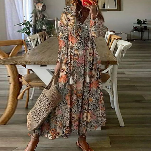Gifts for Her! Titcea Summer Savings Clearance! Titcea Maxi Dresses for Women Floral Printed V Neck Short Sleeve Sundresses Beach Holiday Flowy Summer Casual Dresses