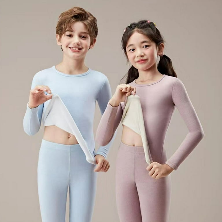 KYAIGUO Kids Toddler Velvet Cotton Thermal Underwear Set Winter Soft Fleece  Lined Base Layer for Girls Boys 5-12 Years Old