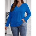thumbnail image 5 of Women'S Plus Size Tops Trendy V Neck Casual Long Sleeve Shirts Knit Sweaters Blue XL, 5 of 7
