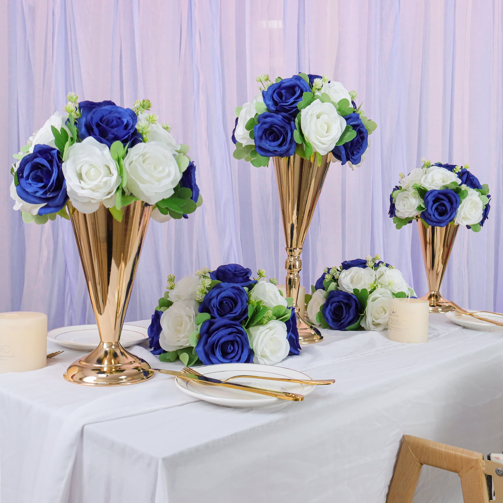 Flower Balls Wedding Silk Roses Centerpieces 6pcs Flowers Kissing Ball Decor Artificial Floral Bouquet for Table Arrangement Event Birthday Party 10.6x5.5 inch