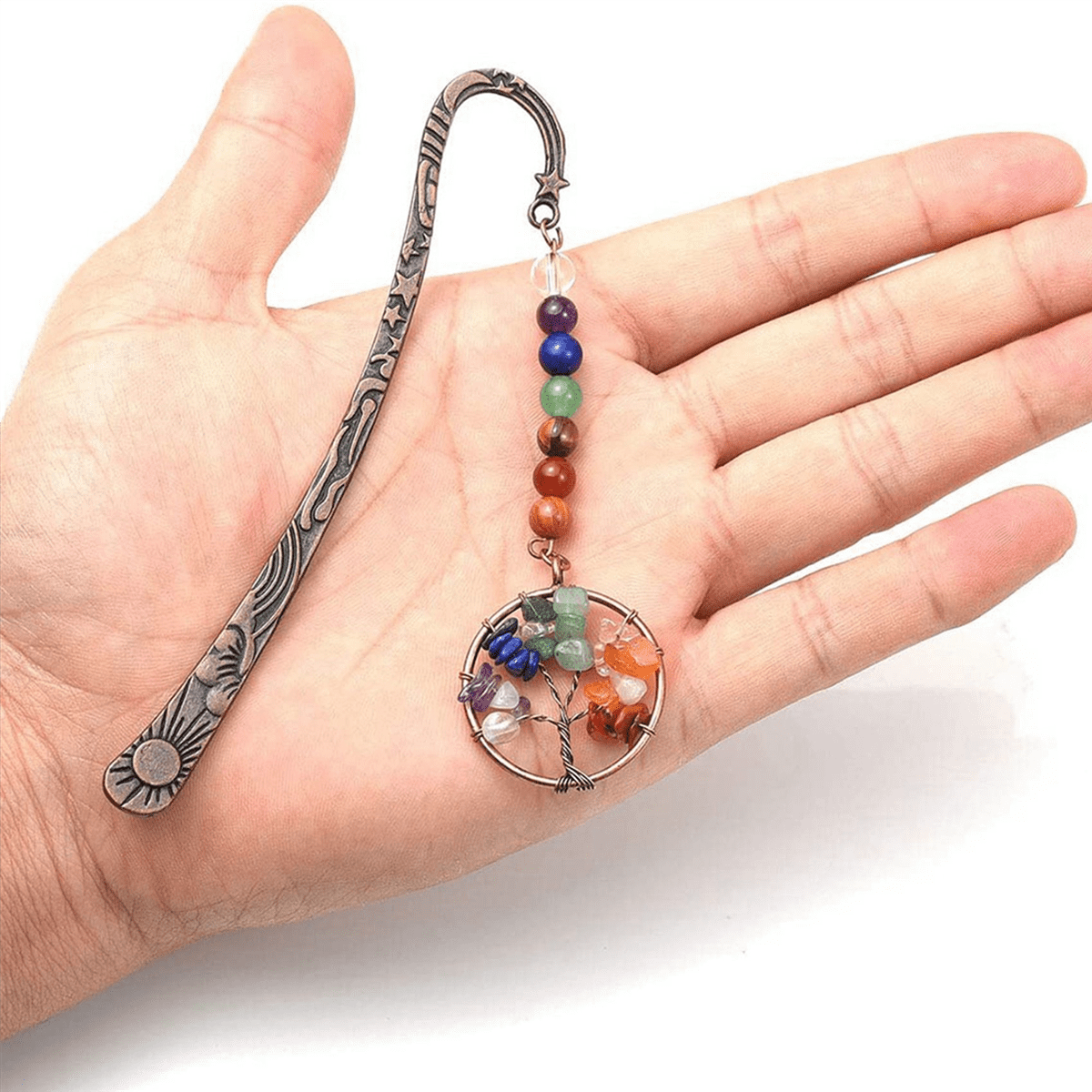 10X Chakra Crystal Bookmark Vintage Metal Tree Bookmarks for Women Student Teacher Graduation