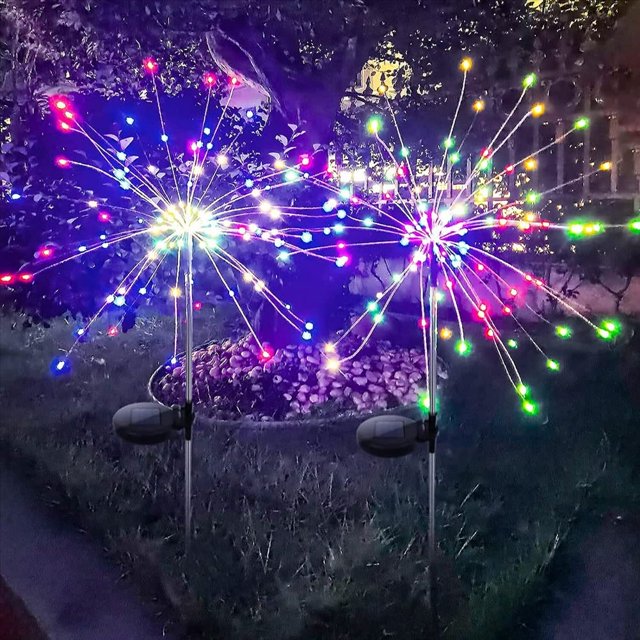 HAOAN 2 PCS Solar Firework Light Outdoor Solar Garden Decorative Lights 120 LED Powered 40 Copper Wires String DIY Landscape Light for Walkway Pathway Backyard Christmas Decoration Parti
