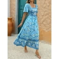 thumbnail image 6 of Women'S 2025 Summer Short Sleeves Boho Floral Print Tiered Casual Flowy Long Maxi Dress Light Blue M, 6 of 9